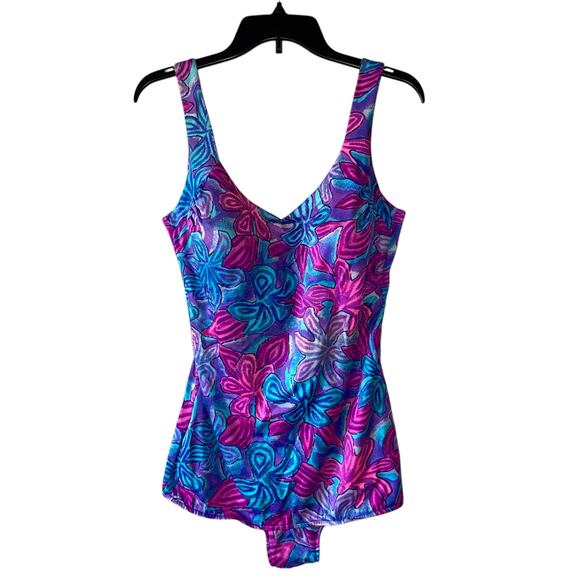 Maxine of Hollywood Vintage One Piece Swimsuit 80s Floral Pinup Retro - Picture 2 of 9